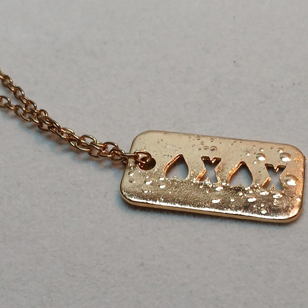 Gold Tone Metal Heart X Pendant with Small Bracelet Gold Tone Chain #14